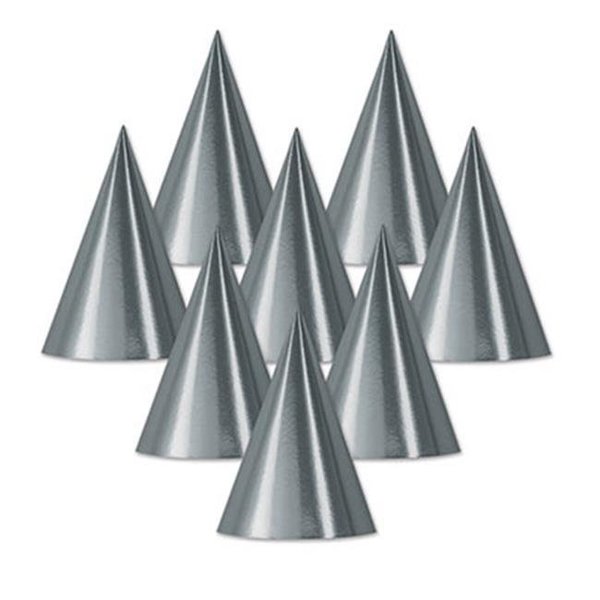 Goldengifts Foil Cone Hat; Silver - Pack Of 48 GO122462